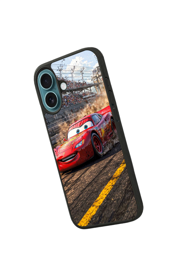 iPhone 16 Plus Uyumlu Şimsek McQueen Tasarımlı Glossy Premium Kılıf