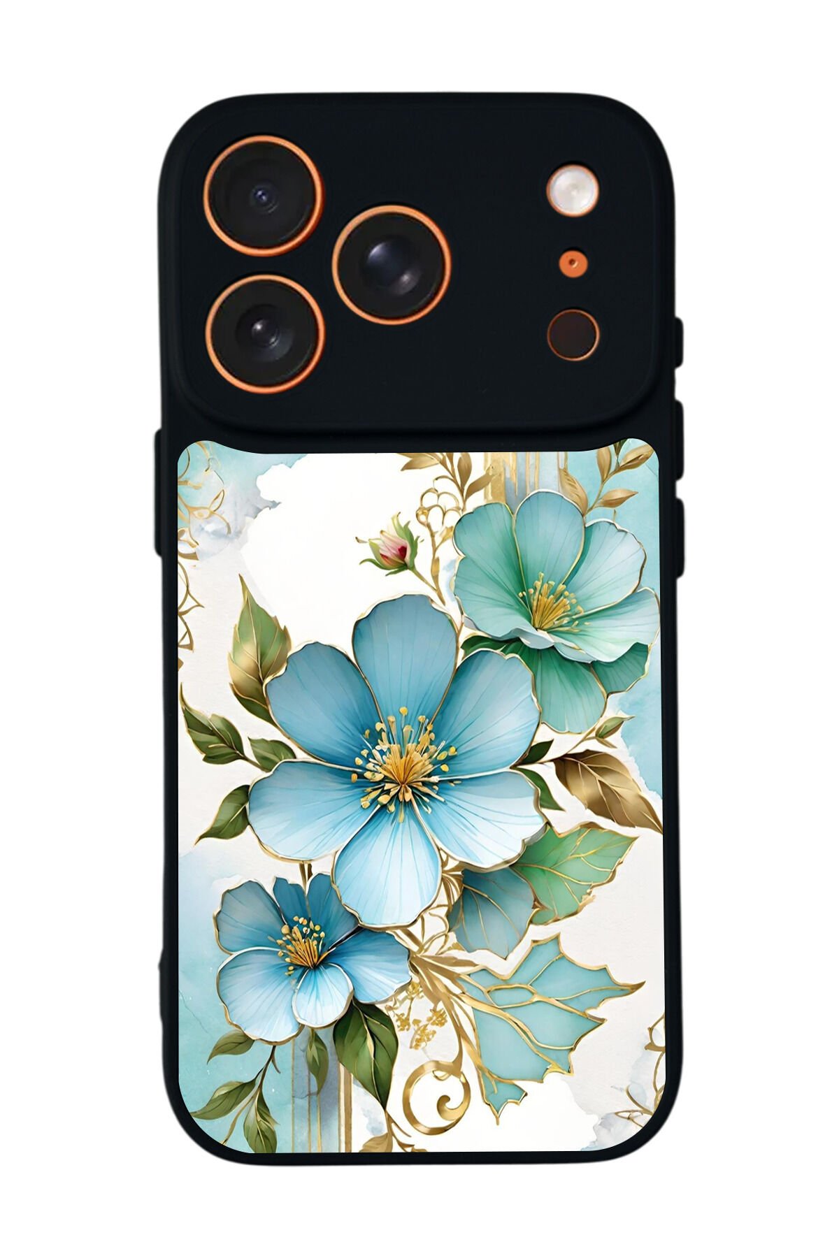 iPhone 17 Pro Max Uyumlu Yaldizli Cicek Tasarımlı Glossy Premium Kılıf