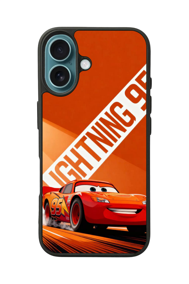 iPhone 16 Plus Uyumlu Şimsek McQueen Tasarımlı Glossy Premium Kılıf