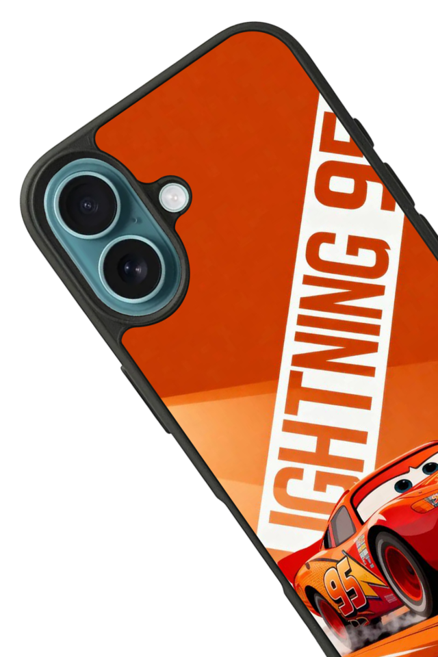 iPhone 16 Plus Uyumlu Şimsek McQueen Tasarımlı Glossy Premium Kılıf