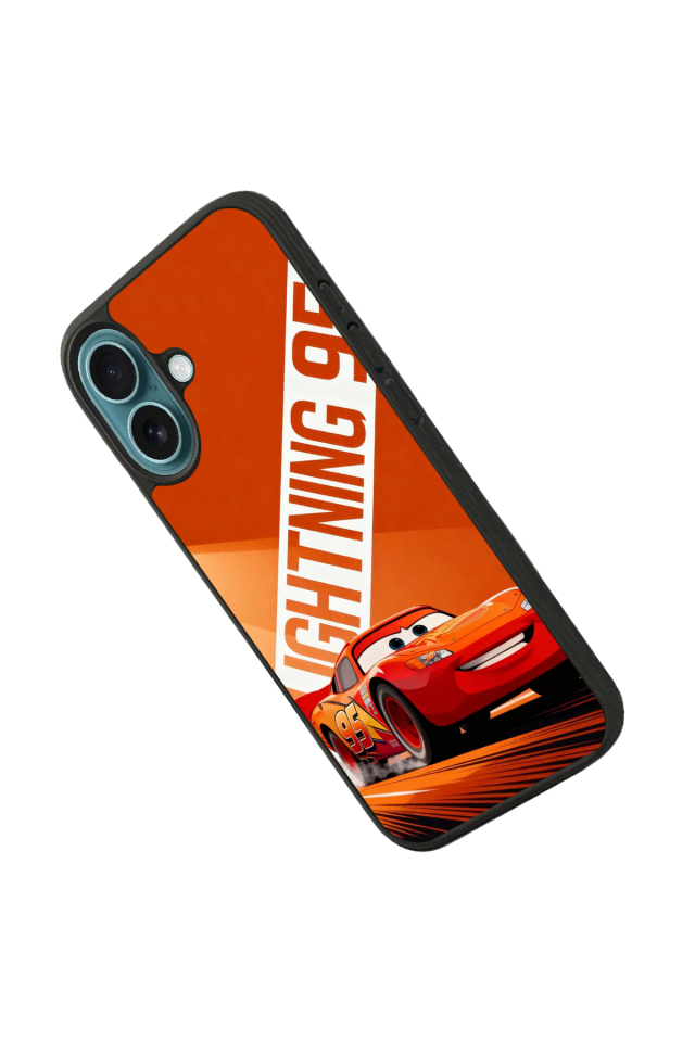 iPhone 16 Plus Uyumlu Şimsek McQueen Tasarımlı Glossy Premium Kılıf