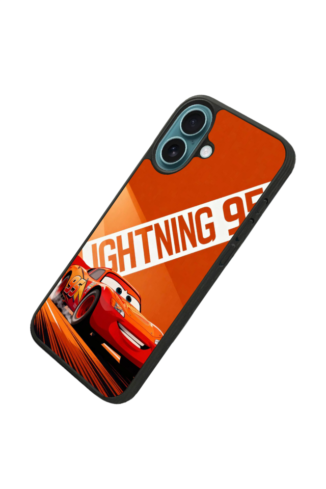 iPhone 16 Plus Uyumlu Şimsek McQueen Tasarımlı Glossy Premium Kılıf