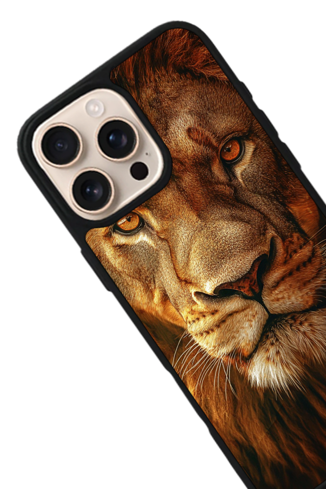 iPhone 15 Pro Uyumlu Aslan Tasarımlı Glossy Premium Kılıf