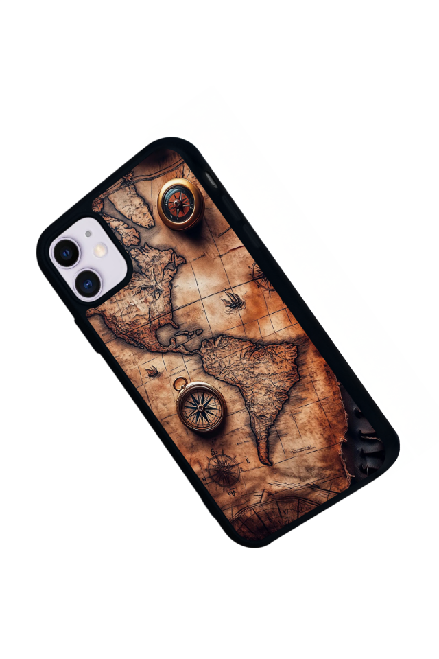 iPhone 11 Uyumlu Harita Tasarımlı Glossy Premium Kılıf