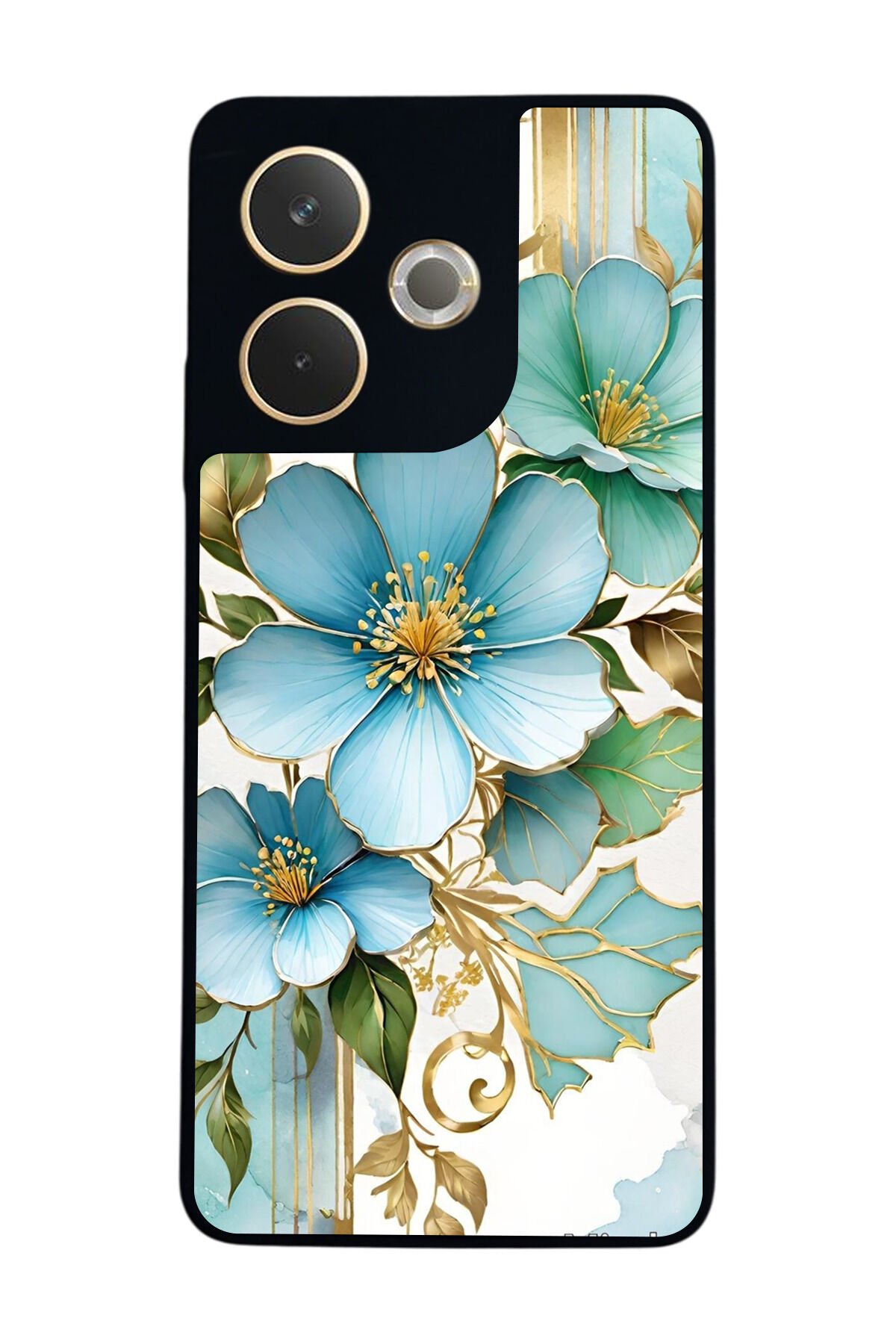 Oppo A5 Pro Uyumlu Yaldizli Cicek Tasarımlı Glossy Premium Kılıf