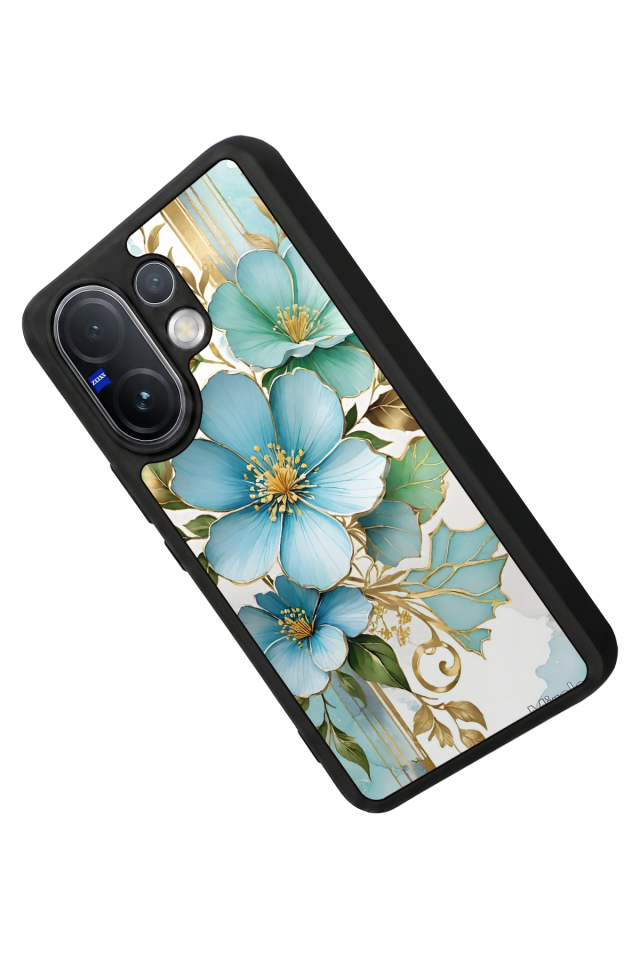 Vivo V60 Uyumlu Yaldizli Cicek Tasarımlı Glossy Premium Kılıf