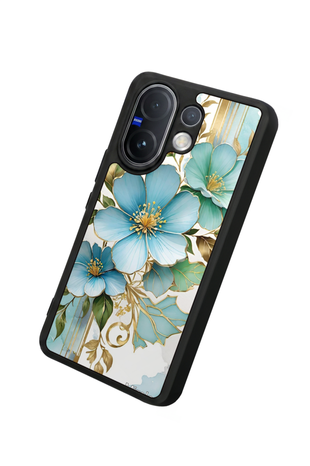 Vivo V60 Uyumlu Yaldizli Cicek Tasarımlı Glossy Premium Kılıf