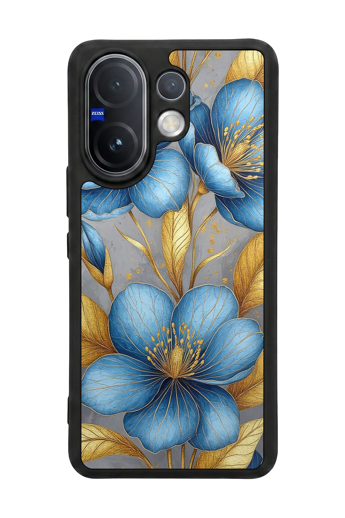 Vivo V60 Uyumlu Yaldizli Cicek Tasarımlı Glossy Premium Kılıf