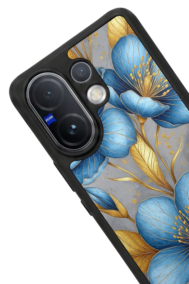 Vivo V60 Uyumlu Yaldizli Cicek Tasarımlı Glossy Premium Kılıf
