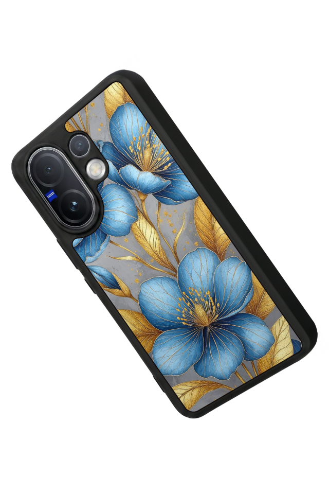 Vivo V60 Uyumlu Yaldizli Cicek Tasarımlı Glossy Premium Kılıf