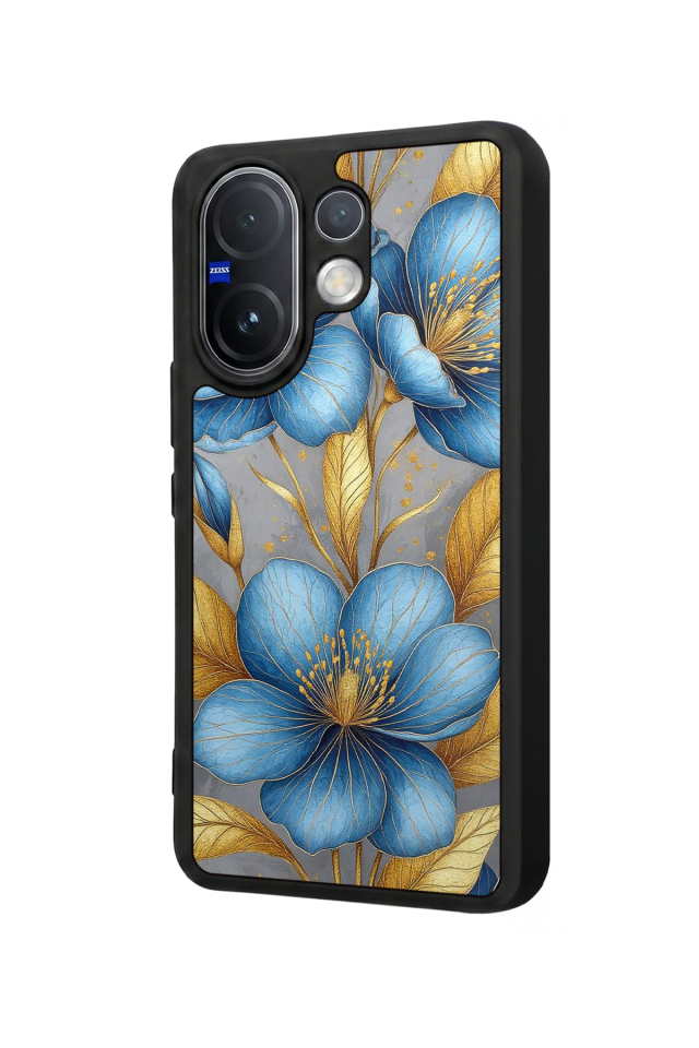 Vivo V60 Uyumlu Yaldizli Cicek Tasarımlı Glossy Premium Kılıf