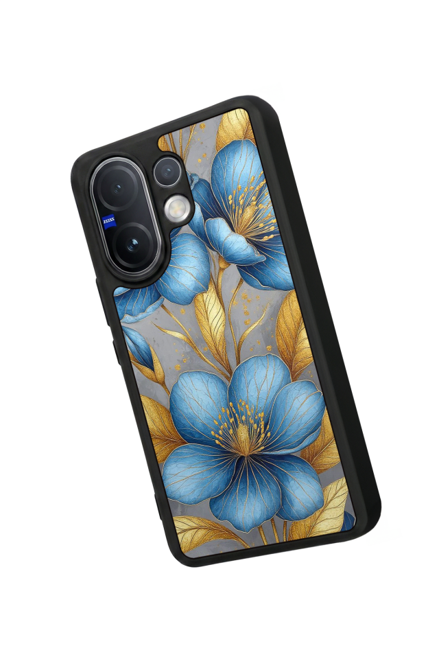 Vivo V60 Uyumlu Yaldizli Cicek Tasarımlı Glossy Premium Kılıf