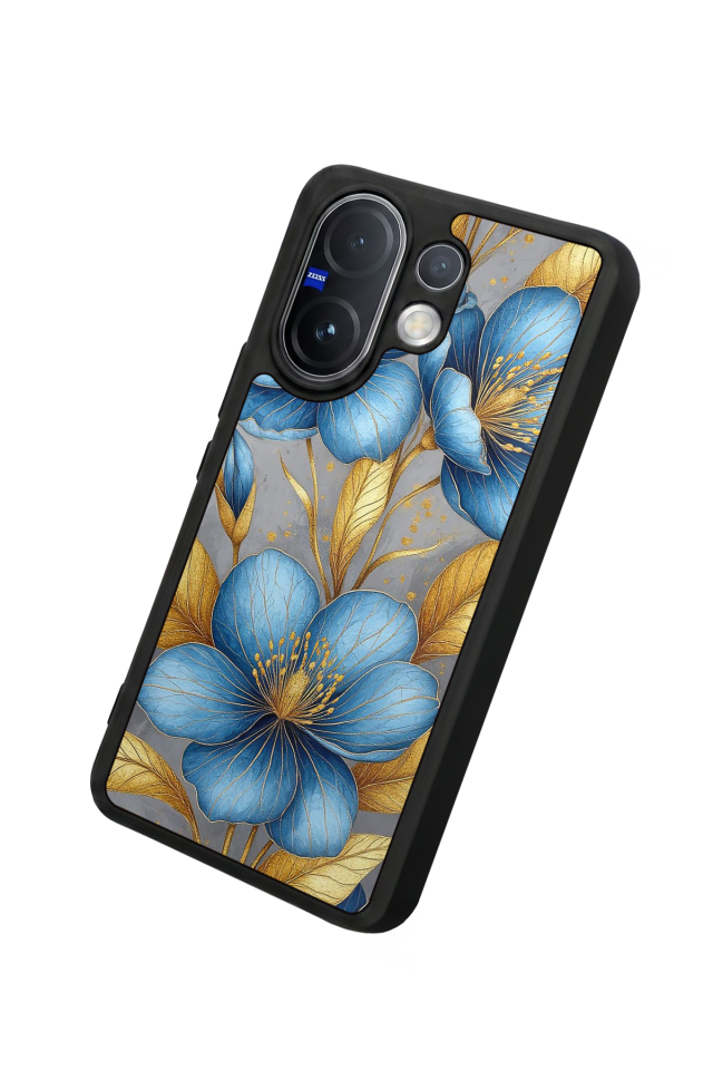 Vivo V60 Uyumlu Yaldizli Cicek Tasarımlı Glossy Premium Kılıf