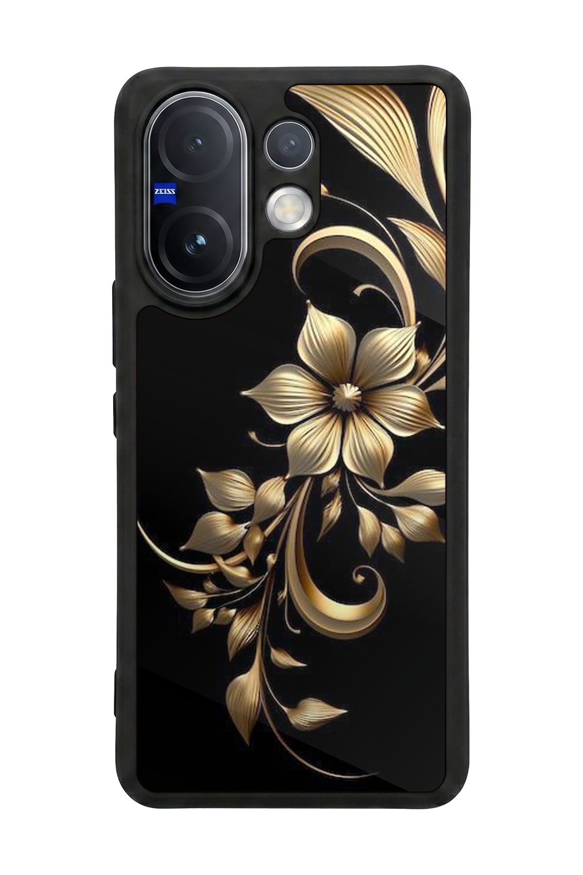 Vivo V60 Uyumlu Yaldizli Cicek Tasarımlı Glossy Premium Kılıf
