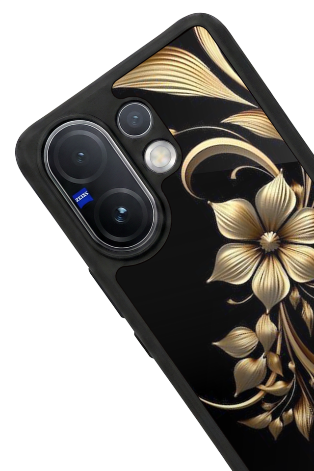 Vivo V60 Uyumlu Yaldizli Cicek Tasarımlı Glossy Premium Kılıf