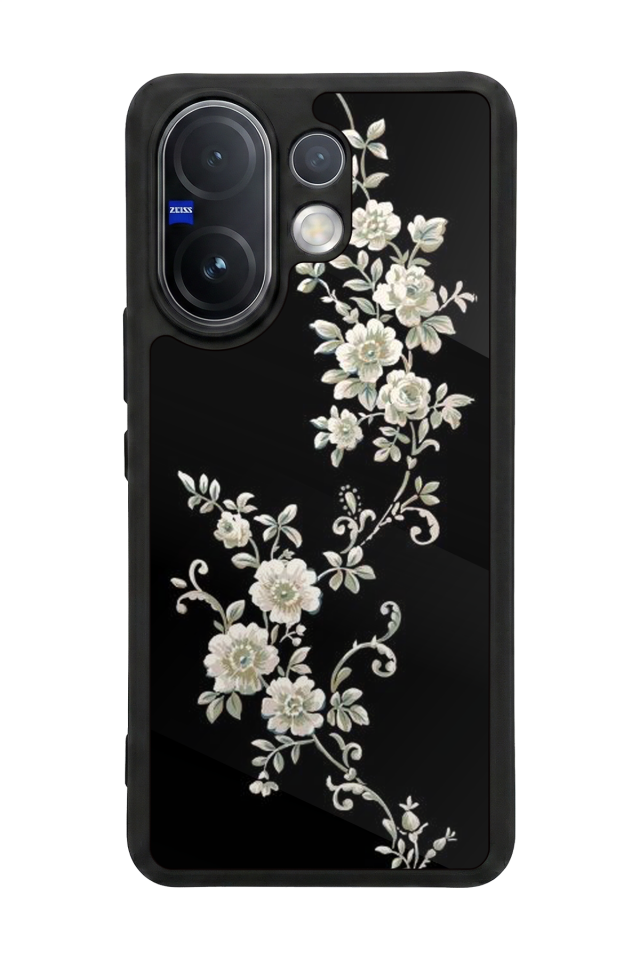 Vivo V60 Uyumlu Yaldizli Cicek Tasarımlı Glossy Premium Kılıf