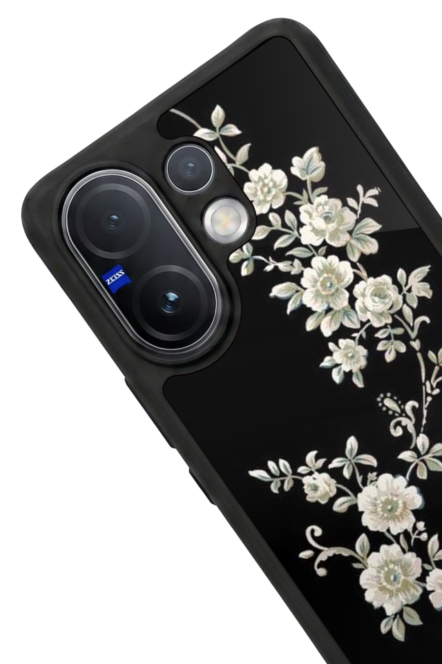 Vivo V60 Uyumlu Yaldizli Cicek Tasarımlı Glossy Premium Kılıf
