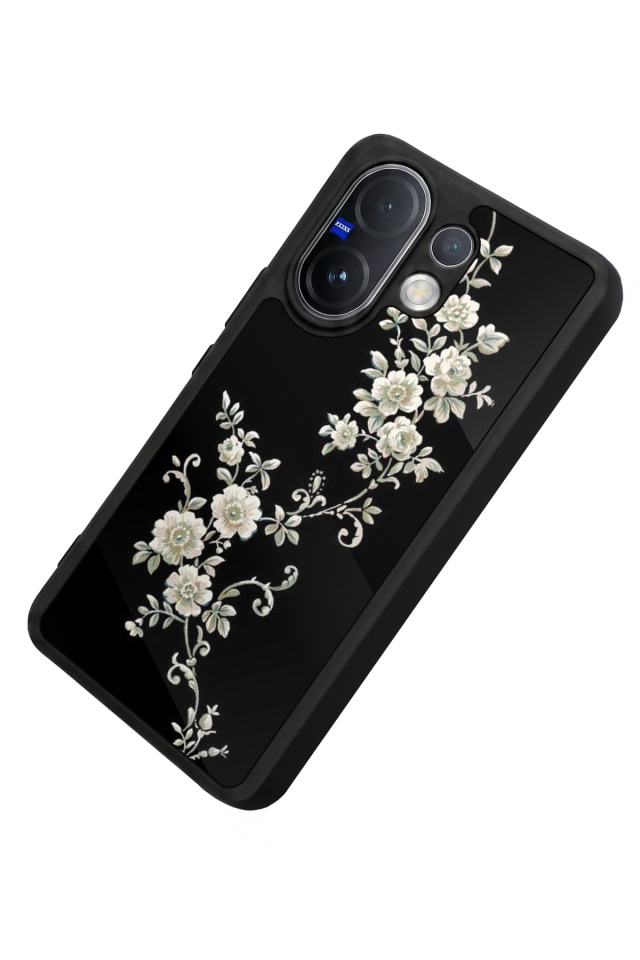 Vivo V60 Uyumlu Yaldizli Cicek Tasarımlı Glossy Premium Kılıf