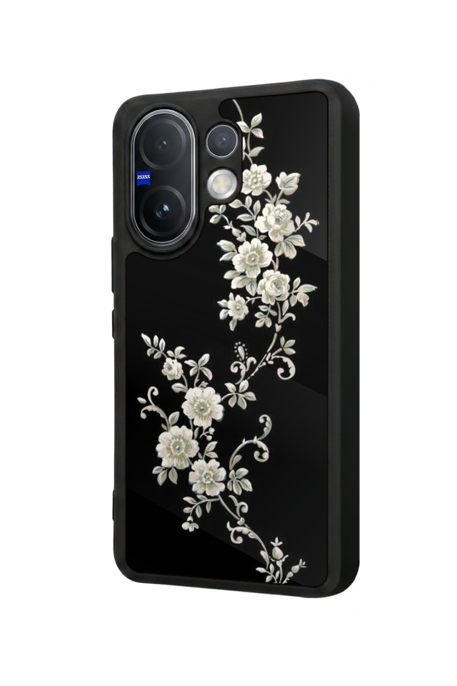 Vivo V60 Uyumlu Yaldizli Cicek Tasarımlı Glossy Premium Kılıf