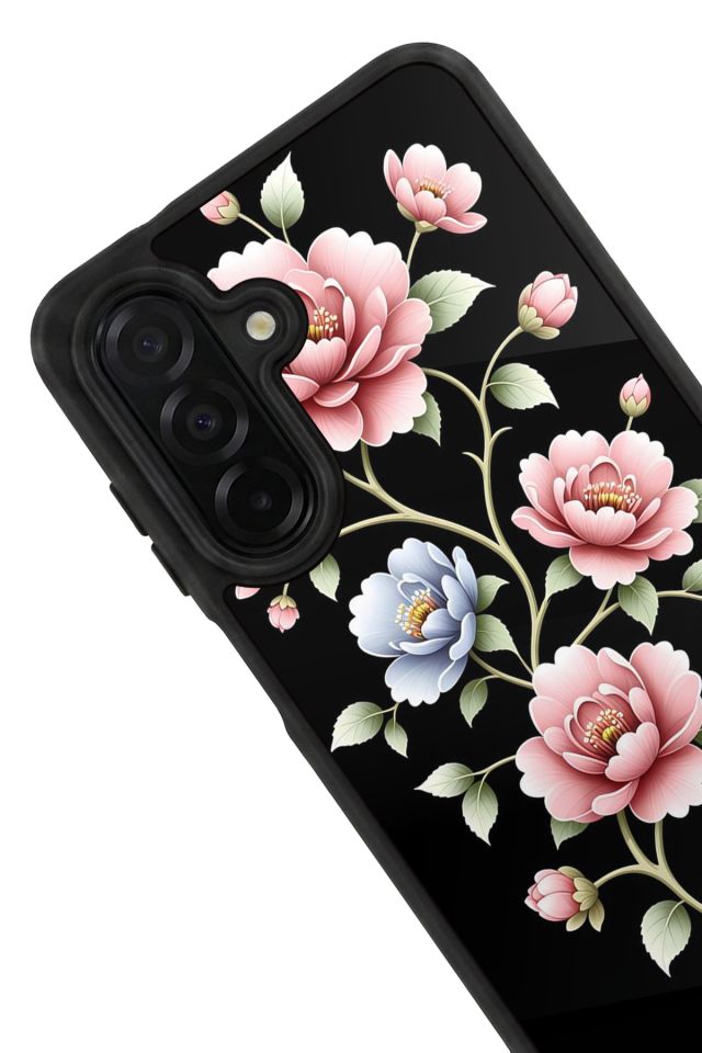 Samsung Galaxy A56 Uyumlu Yaldizli Cicek Tasarımlı Glossy Premium Kılıf
