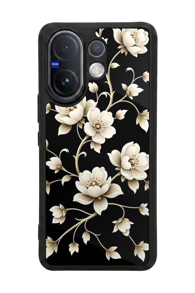 Vivo V60 Uyumlu Yaldizli Cicek Tasarımlı Glossy Premium Kılıf