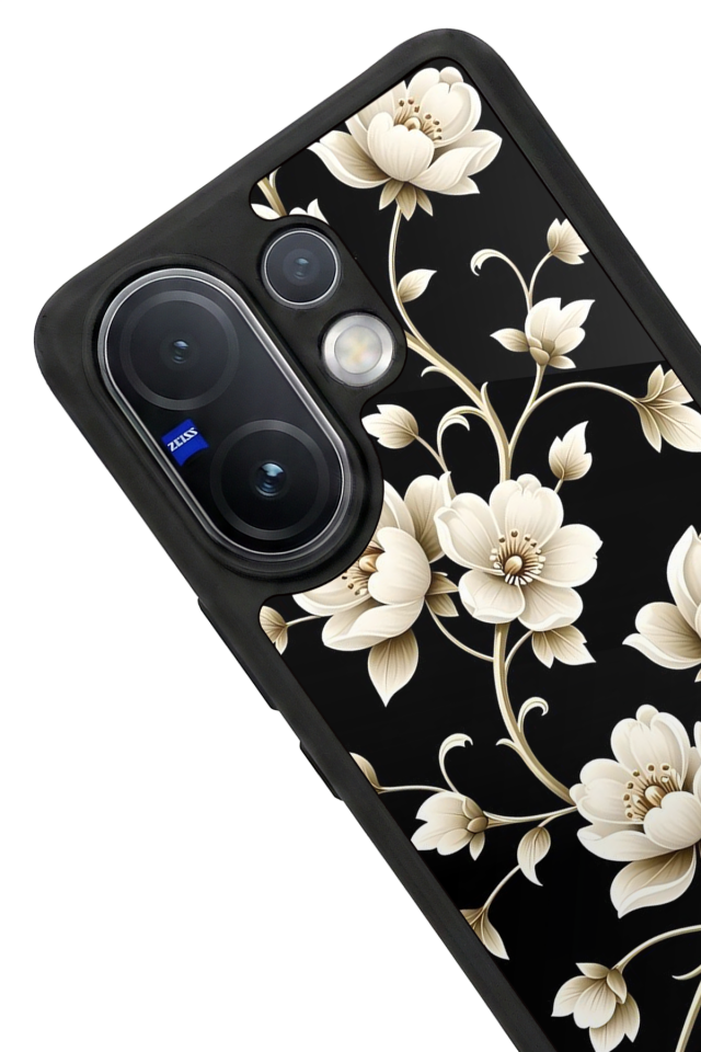 Vivo V60 Uyumlu Yaldizli Cicek Tasarımlı Glossy Premium Kılıf