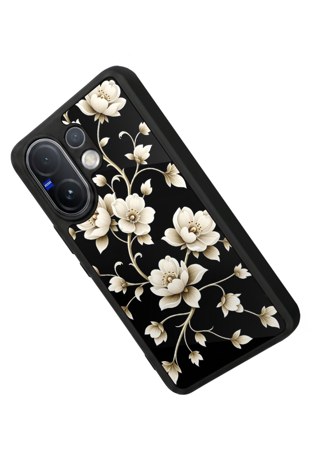 Vivo V60 Uyumlu Yaldizli Cicek Tasarımlı Glossy Premium Kılıf