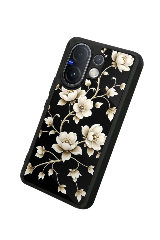 Vivo V60 Uyumlu Yaldizli Cicek Tasarımlı Glossy Premium Kılıf
