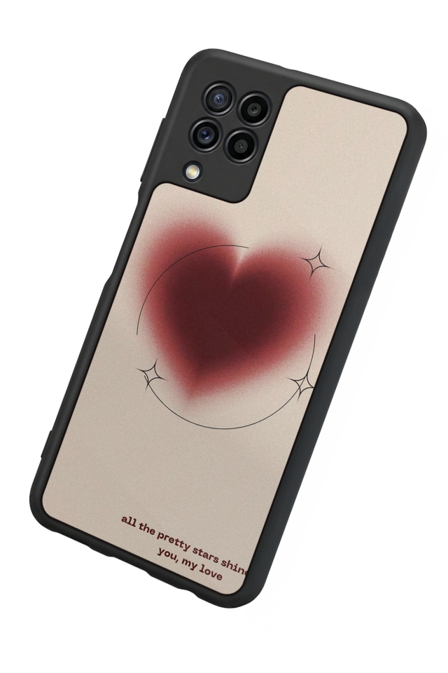 Samsung Galaxy M32 Uyumlu Kalp Love Tasarımlı Glossy Premium Kılıf