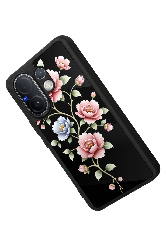 Vivo V60 Uyumlu Yaldizli Cicek Tasarımlı Glossy Premium Kılıf