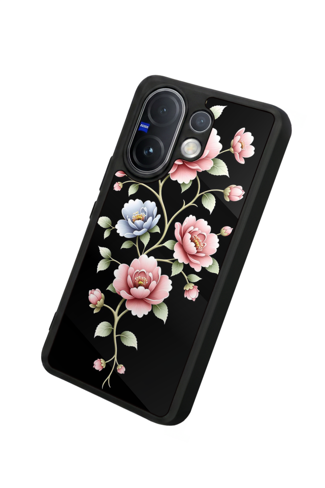 Vivo V60 Uyumlu Yaldizli Cicek Tasarımlı Glossy Premium Kılıf