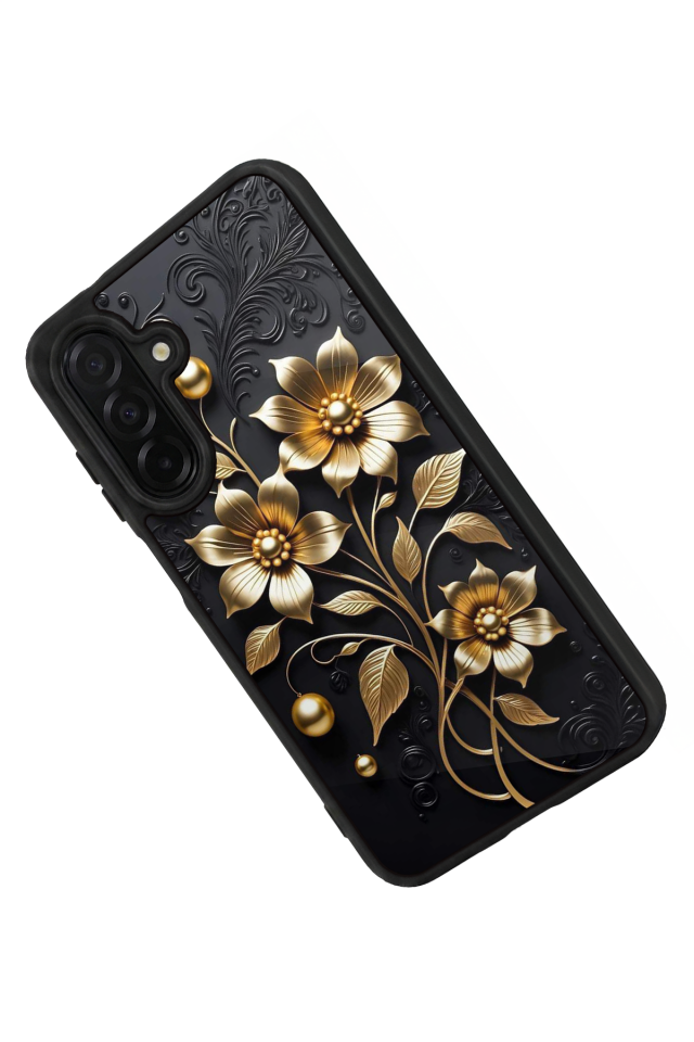 Samsung Galaxy A56 Uyumlu Yaldizli Cicek Tasarımlı Glossy Premium Kılıf