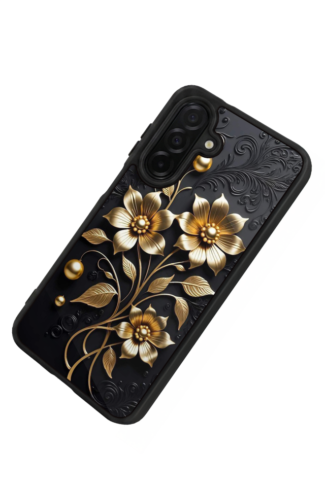 Samsung Galaxy A56 Uyumlu Yaldizli Cicek Tasarımlı Glossy Premium Kılıf