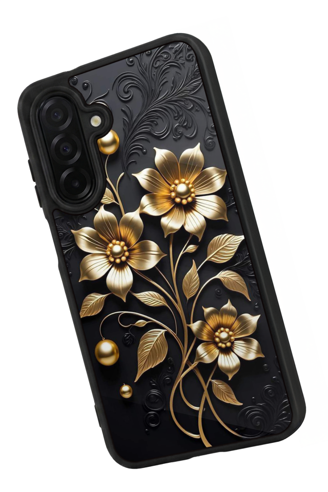 Samsung Galaxy A56 Uyumlu Yaldizli Cicek Tasarımlı Glossy Premium Kılıf