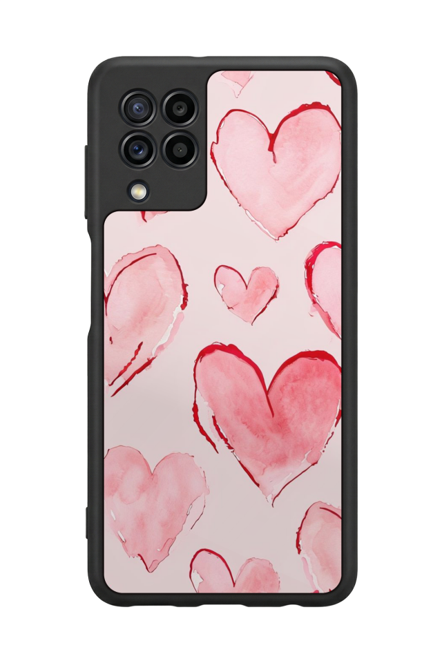 Samsung Galaxy M32 Uyumlu Kalp Love Tasarımlı Glossy Premium Kılıf