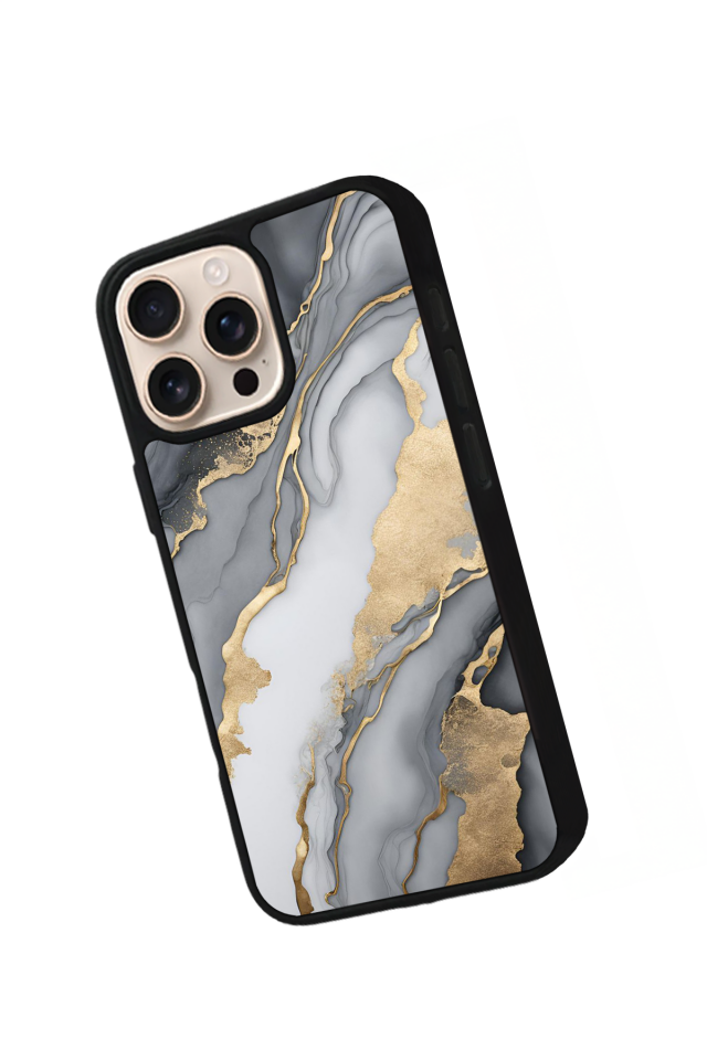 iPhone 16 Pro Uyumlu Mermer Marble Tasarımlı Glossy Premium Kılıf