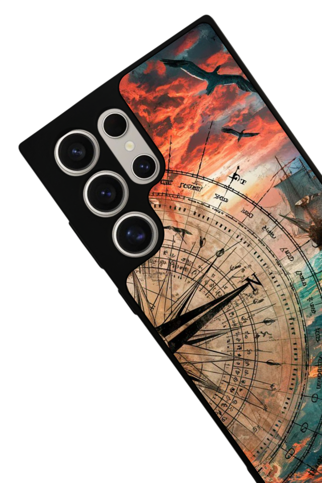 Samsung Galaxy S22 Ultra Uyumlu Pusula Tasarımlı Glossy Premium Kılıf
