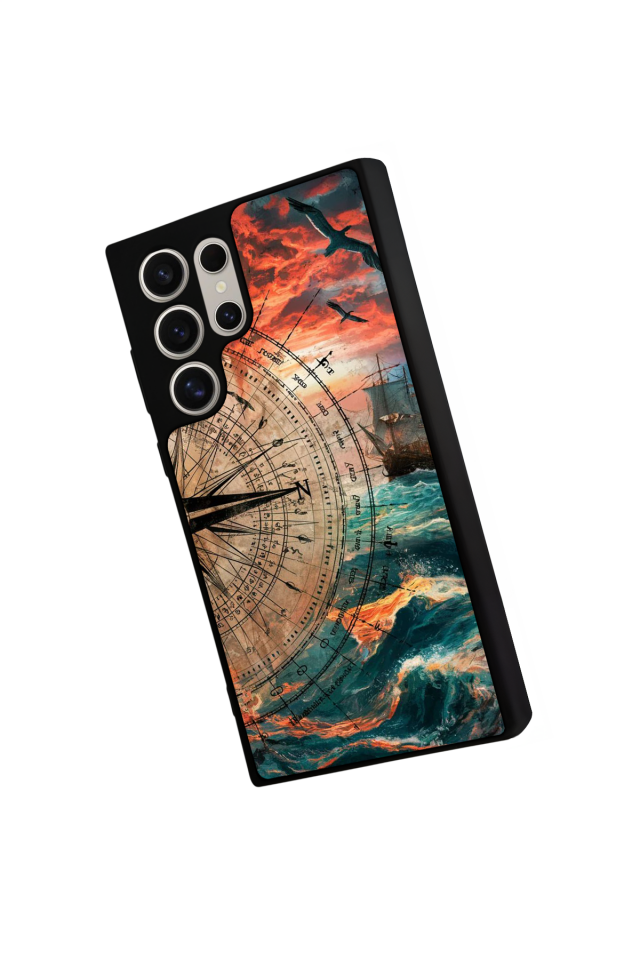 Samsung Galaxy S22 Ultra Uyumlu Pusula Tasarımlı Glossy Premium Kılıf