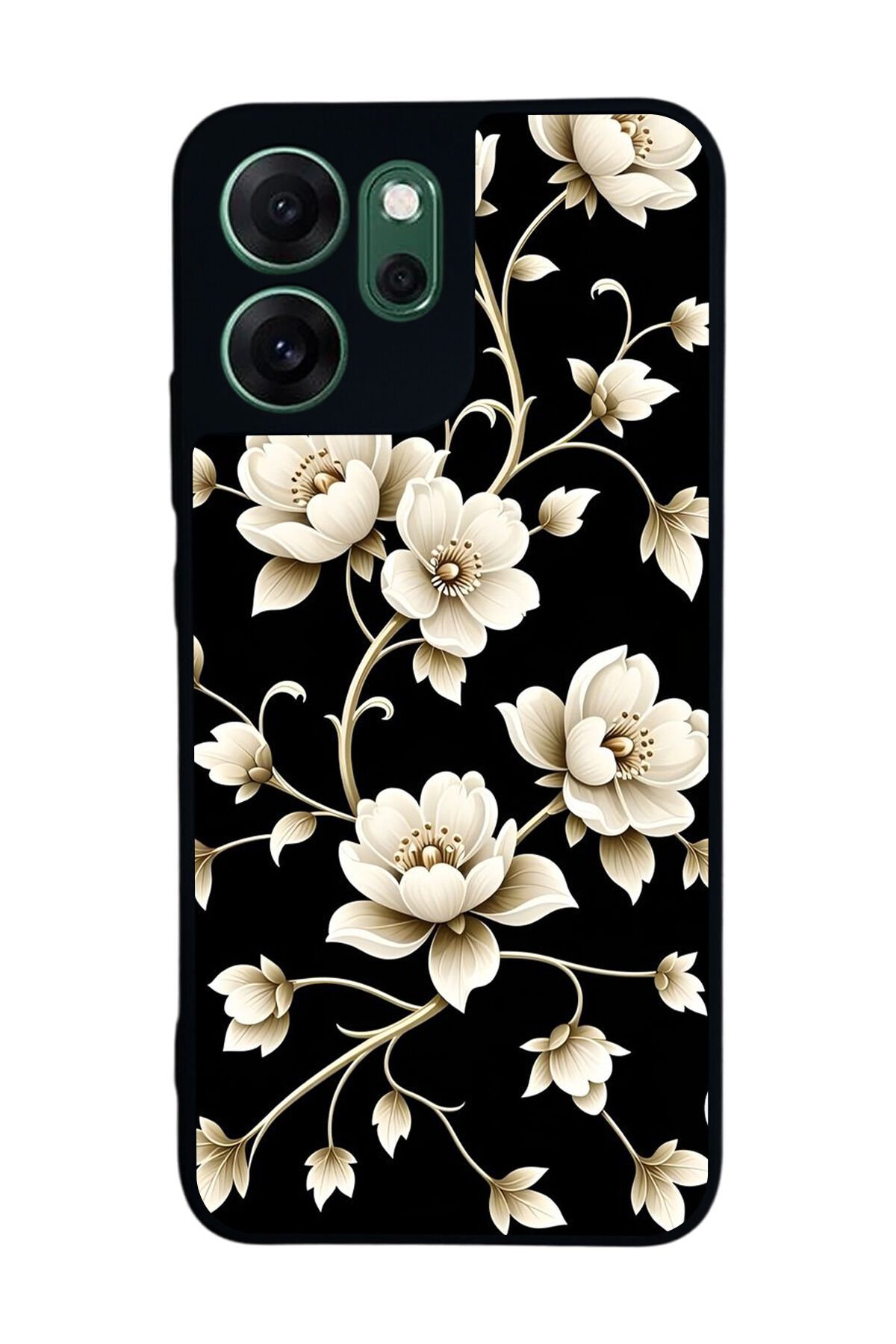 Oppo Reno 14F Uyumlu Yaldizli Cicek Tasarımlı Glossy Premium Kılıf