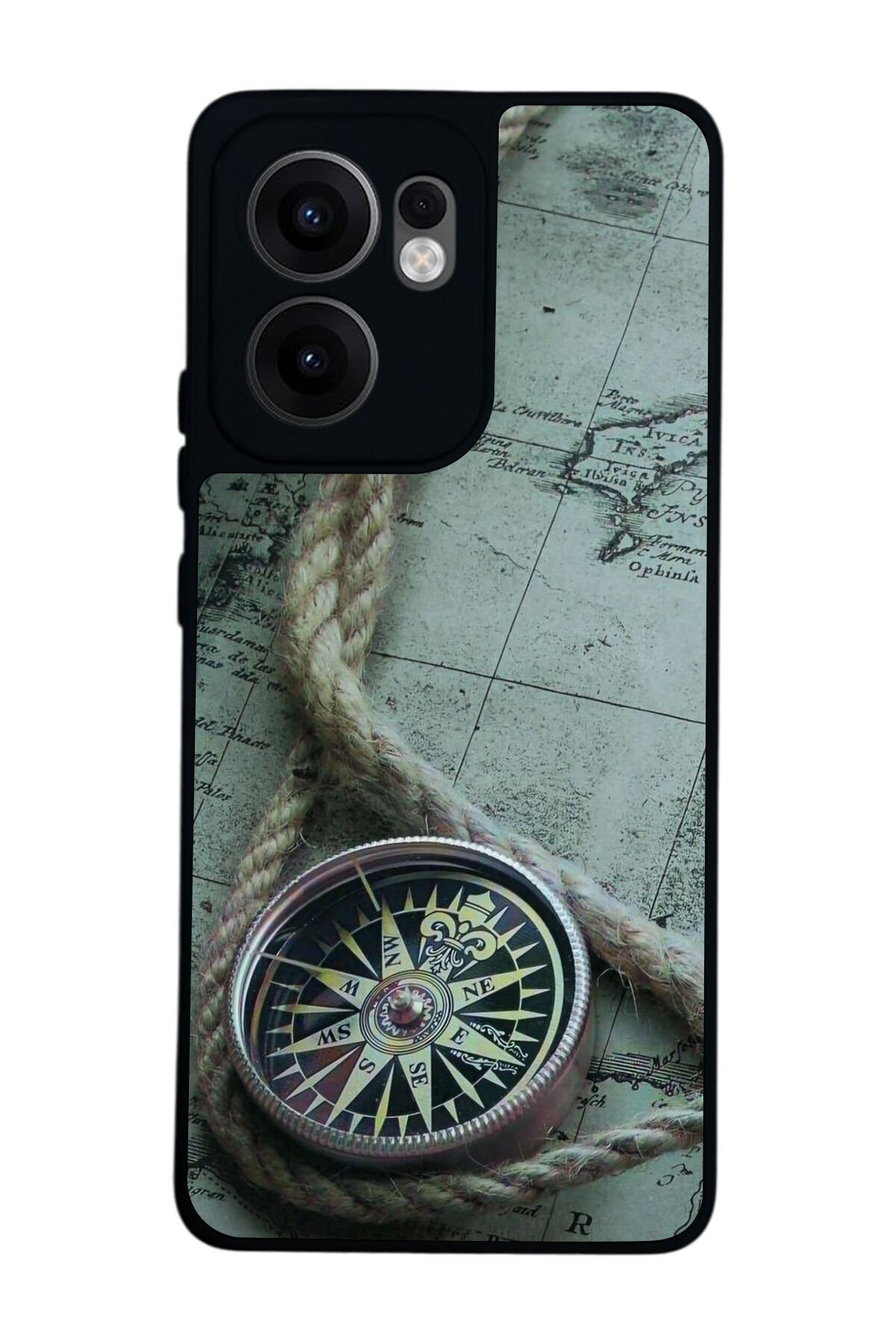 Oppo Reno 13F Uyumlu Pusula Tasarımlı Glossy Premium Kılıf