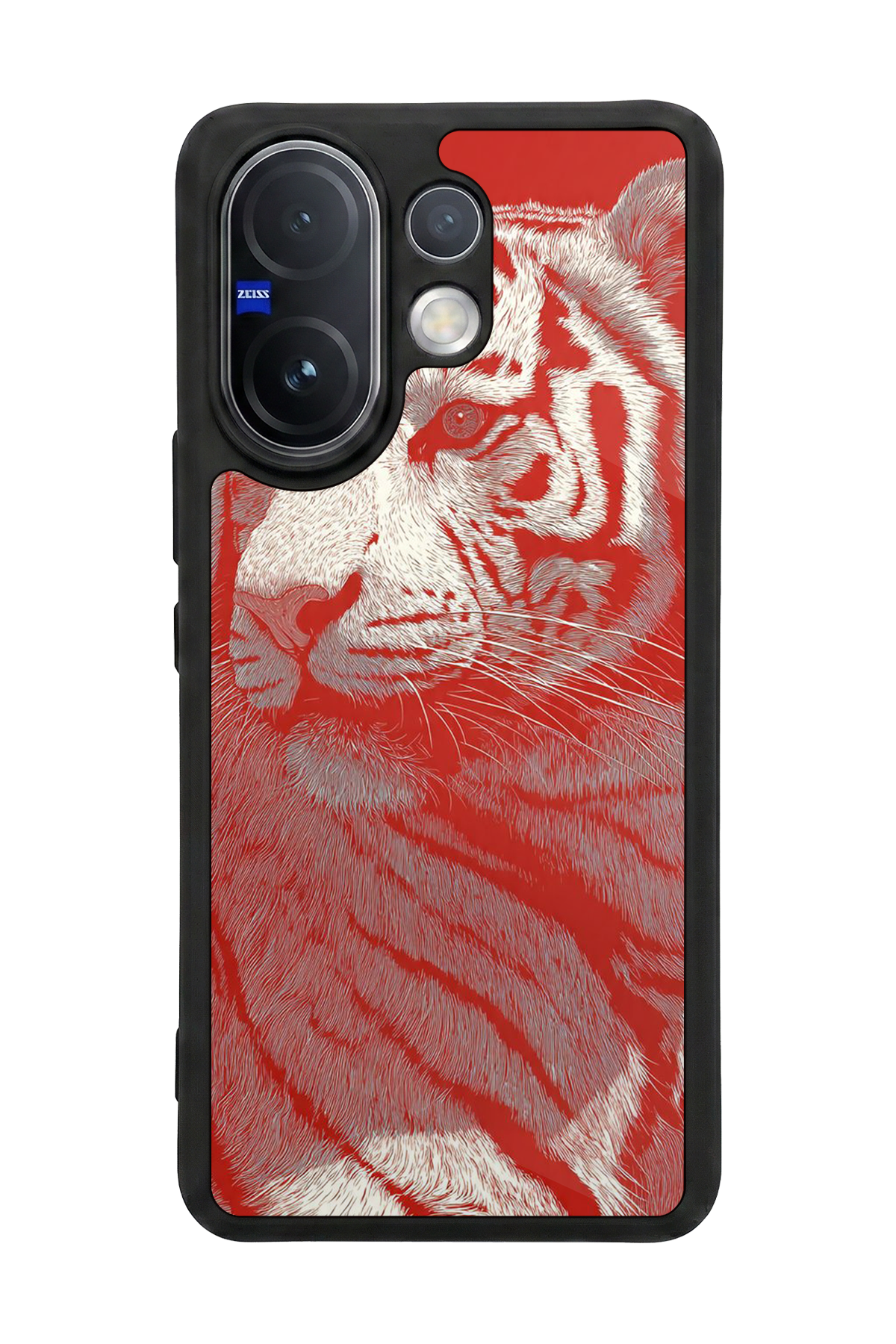 Vivo V60 Uyumlu Kirmizi ve Kaplan Tasarımlı Glossy Premium Kılıf