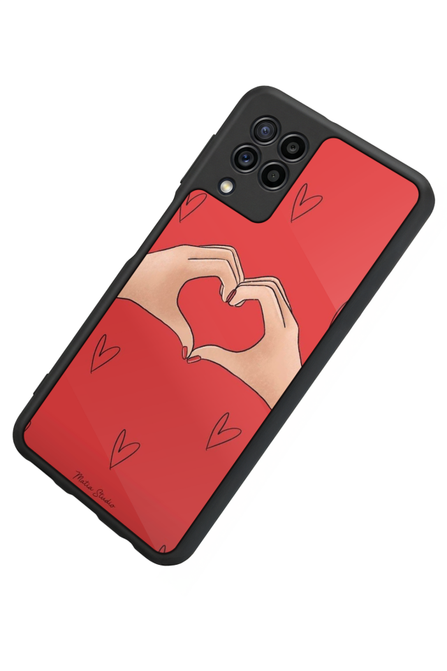 Samsung Galaxy M32 Uyumlu Kalp Love Tasarımlı Glossy Premium Kılıf