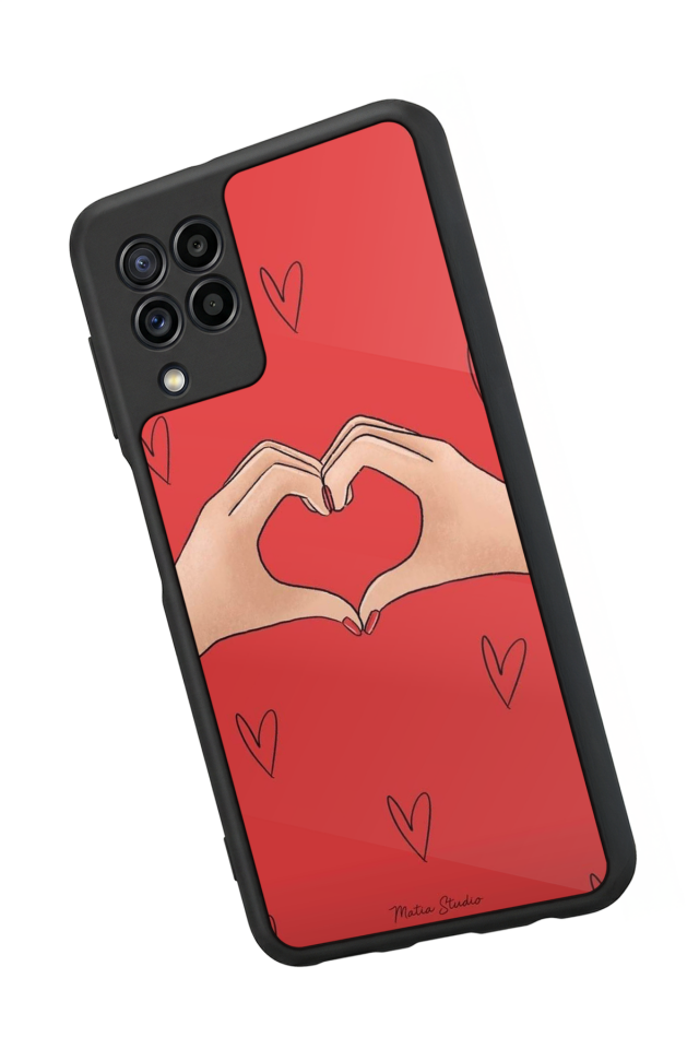 Samsung Galaxy M32 Uyumlu Kalp Love Tasarımlı Glossy Premium Kılıf