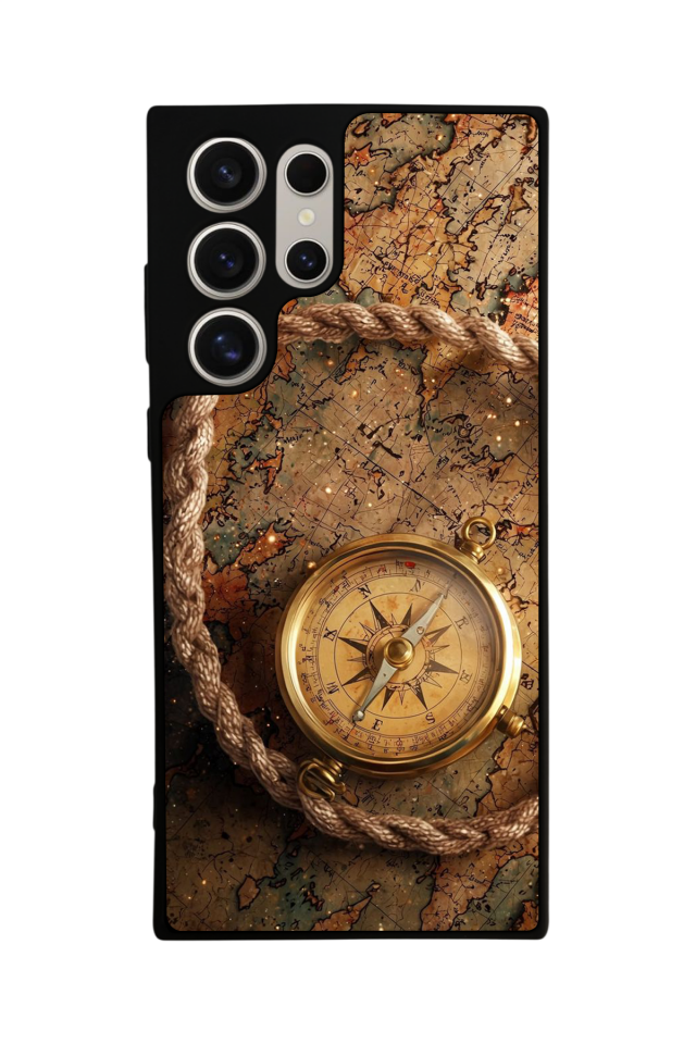 Samsung Galaxy S22 Ultra Uyumlu Pusula Tasarımlı Glossy Premium Kılıf