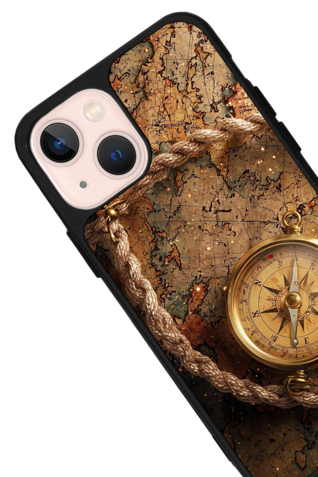 iPhone 14 Plus Uyumlu Pusula Tasarımlı Glossy Premium Kılıf