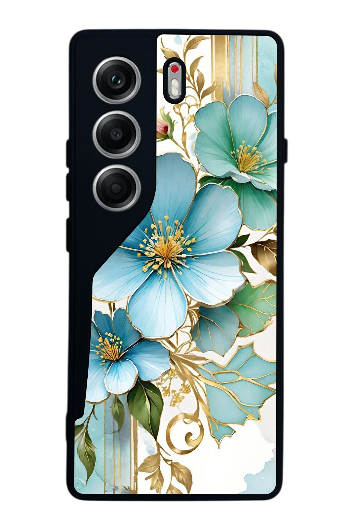 Tecno Camon 40 Uyumlu Yaldizli Cicek Tasarımlı Glossy Premium Kılıf