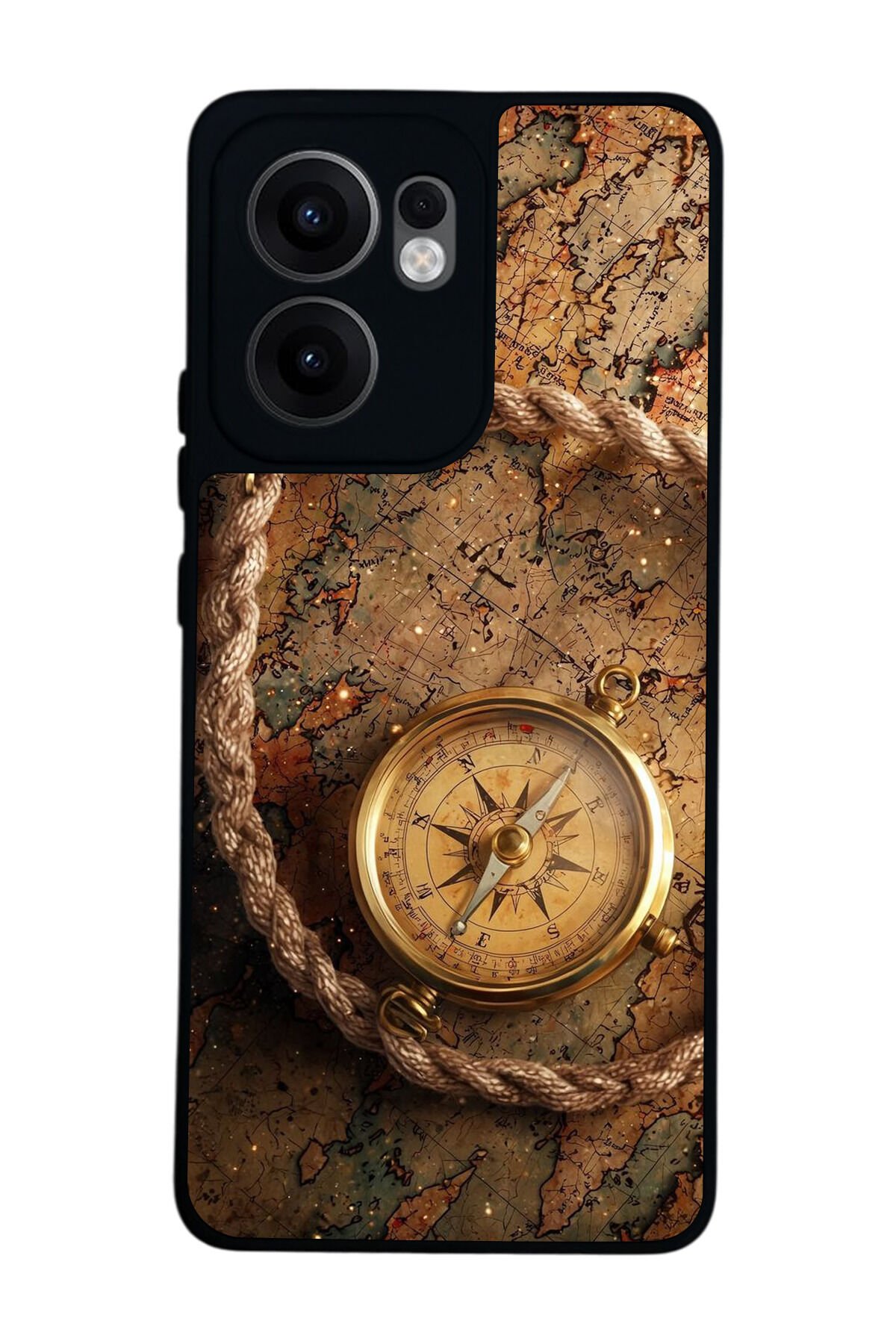 Oppo Reno 13F Uyumlu Pusula Tasarımlı Glossy Premium Kılıf