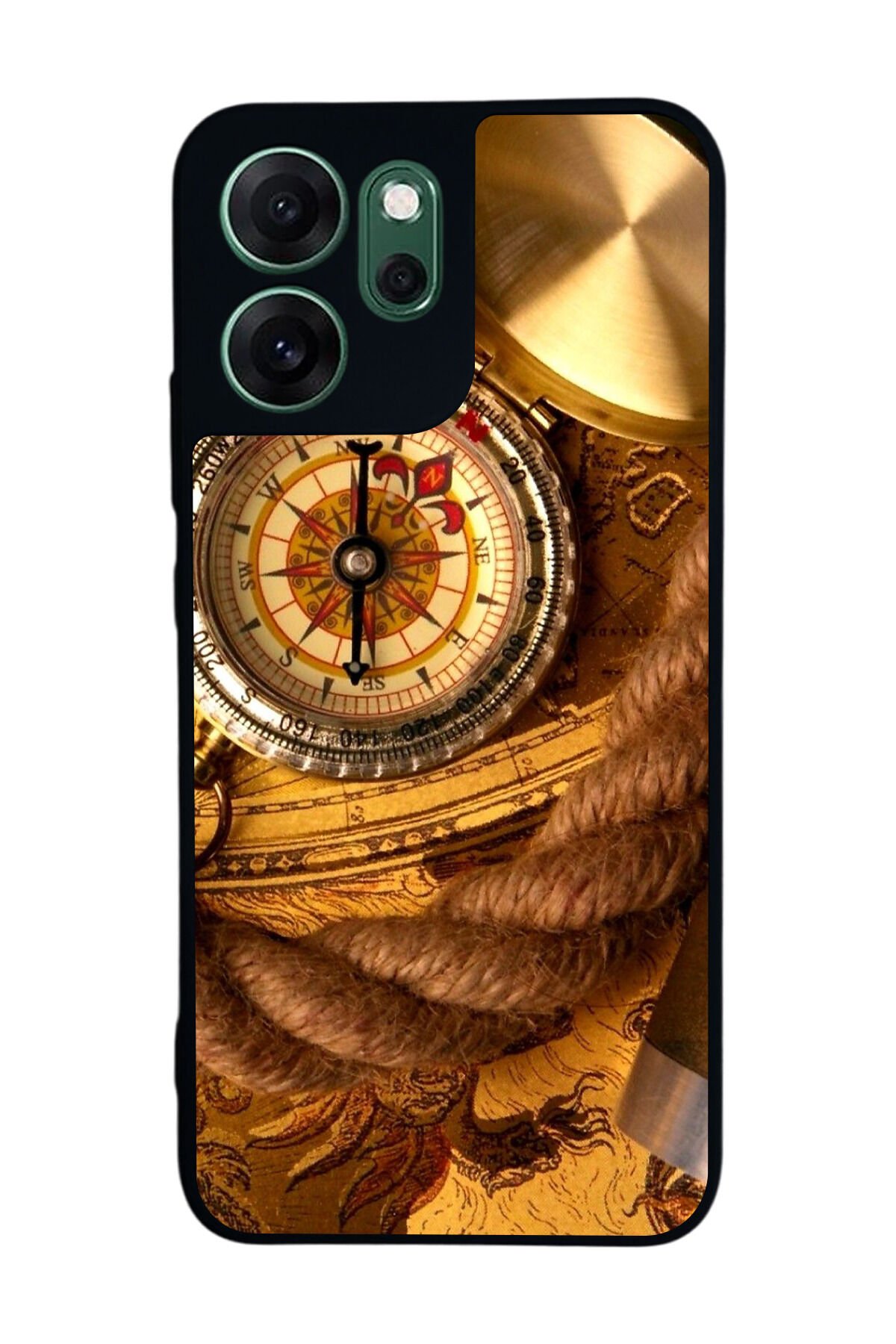 Oppo Reno 14F Uyumlu Pusula Tasarımlı Glossy Premium Kılıf