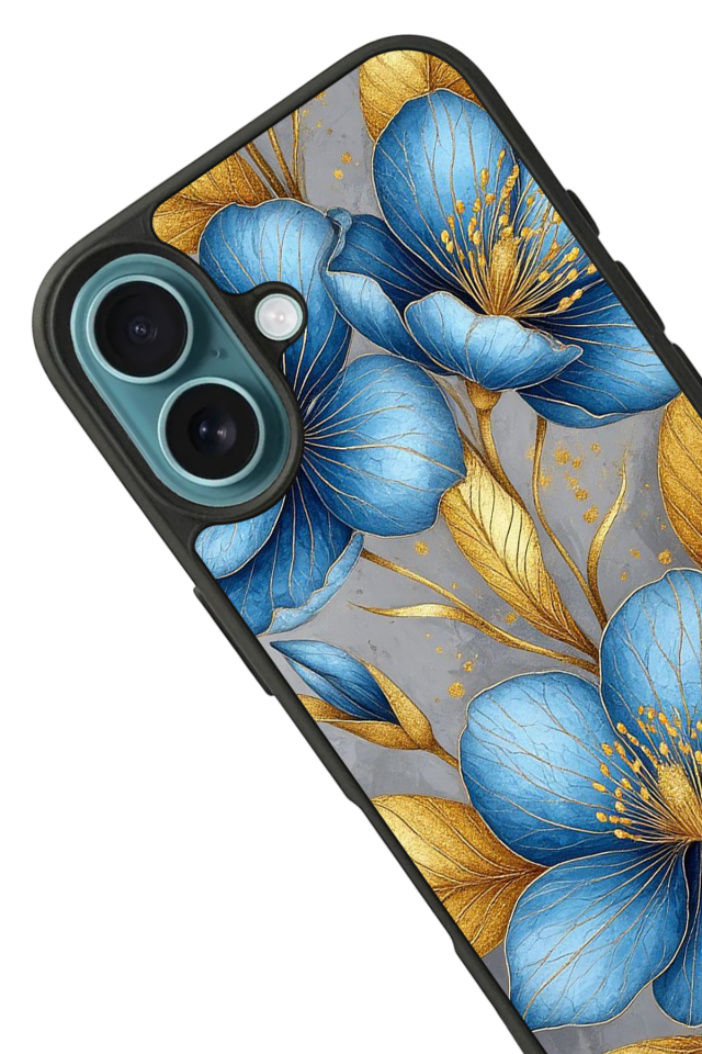 iPhone 16 Uyumlu Yaldizli Cicek Tasarımlı Glossy Premium Kılıf