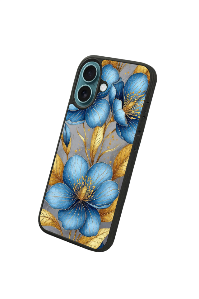 iPhone 16 Uyumlu Yaldizli Cicek Tasarımlı Glossy Premium Kılıf
